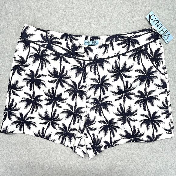 Cynthia Rowley Chino Shorts Womens 10 Blue White Palm Loco 5" Inseam Stretch NEW - Picture 1 of 13
